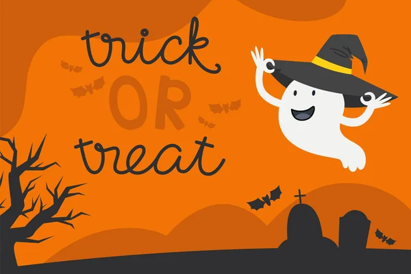 Truco Trato Tarjeta Halloween Estilo Plano — Vector de stock