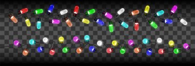 Noel ışıklarının vektör çizimi. Vektör renkli ampuller, yeni yıl festivalinde süsleme objesi, Noel