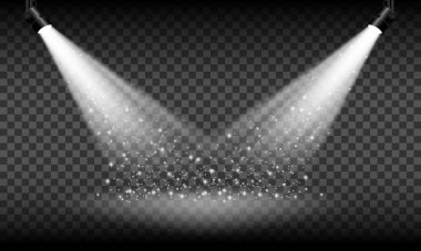 Şeffaf arka planda parlak beyaz ışıklı sahne. vektör illüstrasyonu