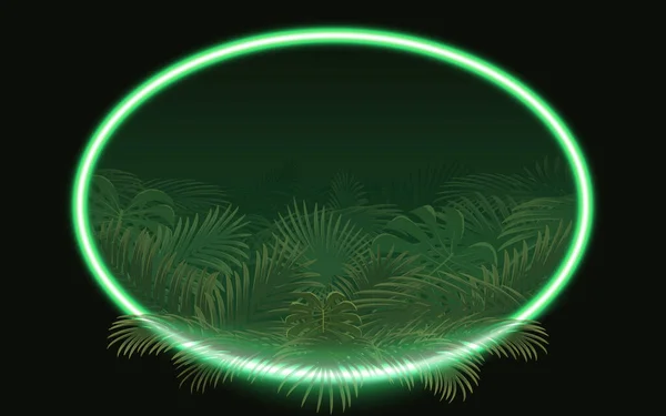 Leuchtendes Tropisches Palmenblatt Mit Leuchtrahmen Dschungel Pflanzen Hintergrund Vektor — Stockvektor