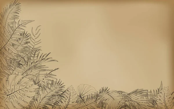 Zeichnung Natur Blatt Regenwald Auf Vintage Hintergrund Antike Textur Retro — Stockvektor