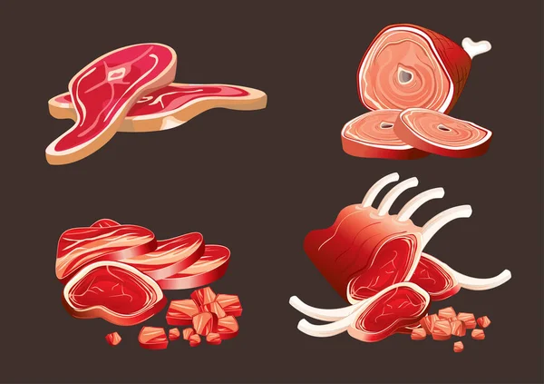 Color Meat Organs Legs Ribs Neck Meat Pigs Cows Simple — Stock Vector