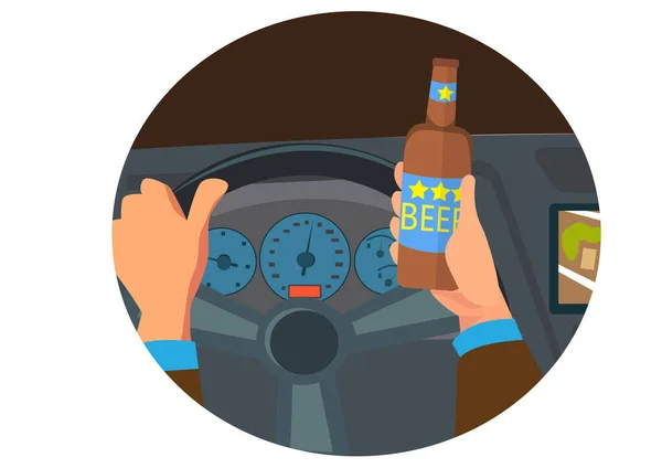 Drink Alcoholic Beverages While Driving Because Cause Accidents Follow Flat — Stock Vector