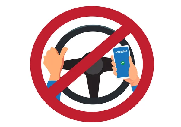 开车时不要用你的电话 因为这会引起事故 平面风格卡通矢量插图 — 图库矢量图片
