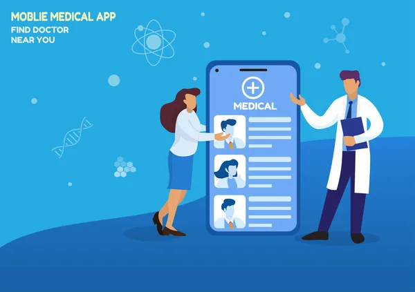 Mobile App Search Doctors Nearby You Flat Style Cartoon Illustration — Stock Vector