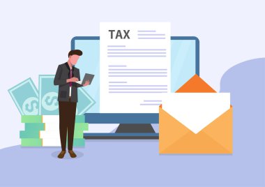 Çevrimiçi vergi hesaplama makbuzu. Düz biçim çizgi film çizim vektörü