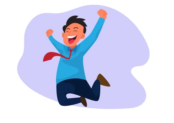 Successful Businessman Jumping Joy Business Success Cartoon Male Character Concept — Stock Vector