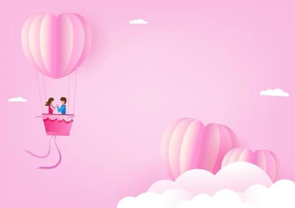 Jeune Couple Jour Saint Valentin Ambiance Romantique Avec Des Ballons — Image vectorielle