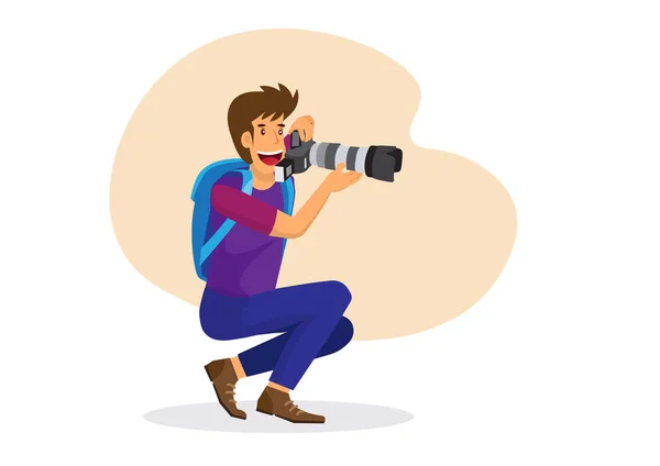 Yüksek Kalite Bir Kamera Tutan Erkek Bir Fotoğrafçı Uzak Kuşları — Stok Vektör