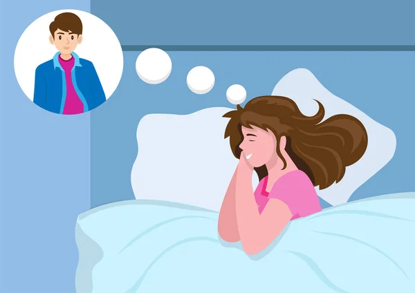 Dulces Sueños Una Chica Feliz Duerme Soñando Con Novio Chica — Vector de stock