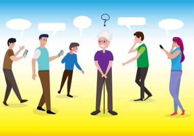 Most people walk and use smartphones. send message and talk live on social media Various applications neglect the possibility. of the society around. flat style vector illustration