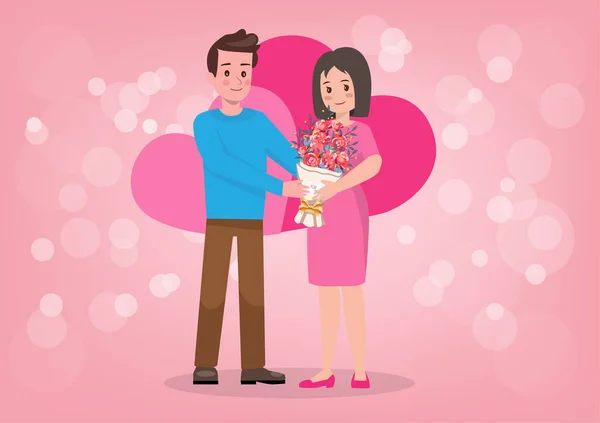 Young Men Women Couples Give Flowers Gifts Valentine Day Birthdays — Image vectorielle