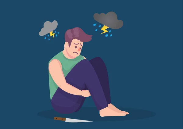 Depressieve Depressieve Man Slecht Humeur Stress Concept Van Teleurstelling Het — Stockvector