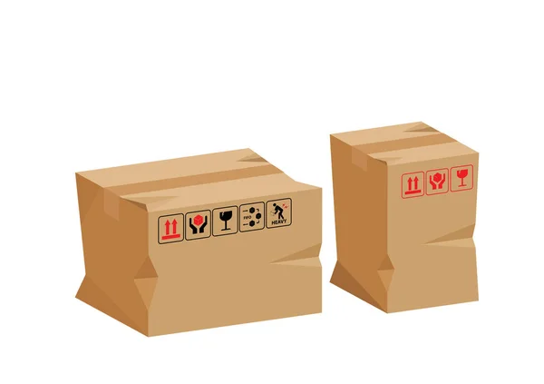 Boyutlu Hasarlı Kasa Kırık Kahverengi Karton Kutu Karton Paket Kutusu — Stok Vektör
