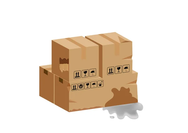 Damaged Crate Box Broken Cardboard Box Wet Flat Style Cardboard — Stock Vector