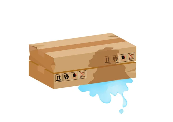 Beschadigde Natte Kartonnen Doos Productverpakking Gescheurde Bruine Verpakking Symbool Papier — Stockvector