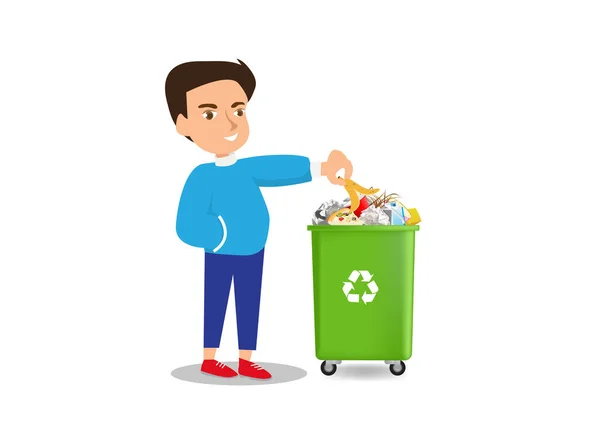 Happy Student Volunteering Collecte Les Déchets Plastique Pour Les Recycler — Image vectorielle