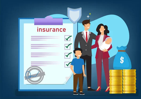 Famille Heureuse Protéger Argent Concept Sécurité Financière Assurance Des Entreprises — Image vectorielle