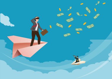 business success concept businessman standing on paper plane Look for your organization's investment goals. compete with the destination vector image