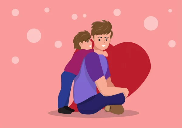 Feliz Pai Filho Personagem Vetor Ilustração Amor Ligação Conceito Pai — Vetor de Stock
