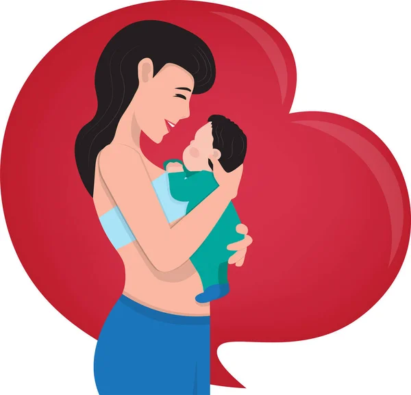 Madre Joven Feliz Sosteniendo Bebé Día Madre Madre Hijo Pequeño — Vector de stock