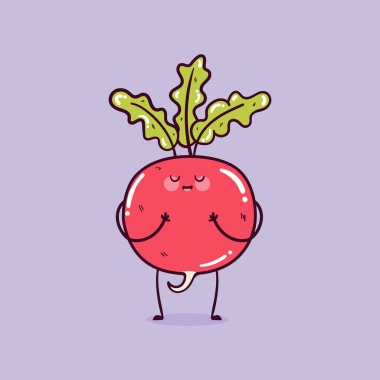 Gülümseyen komik kawaii turpu. Şirin turp maskotu karakteri.