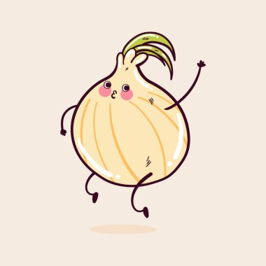 Mutlu şirin gülümseme komik kawaii soğanı. Atlama soğan maskotu karakteri.
