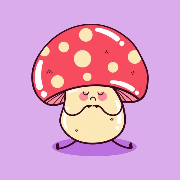 Sad Cute Funny Kawaii Mushroom Cute Mushroom Mascot Character — Stock Vector