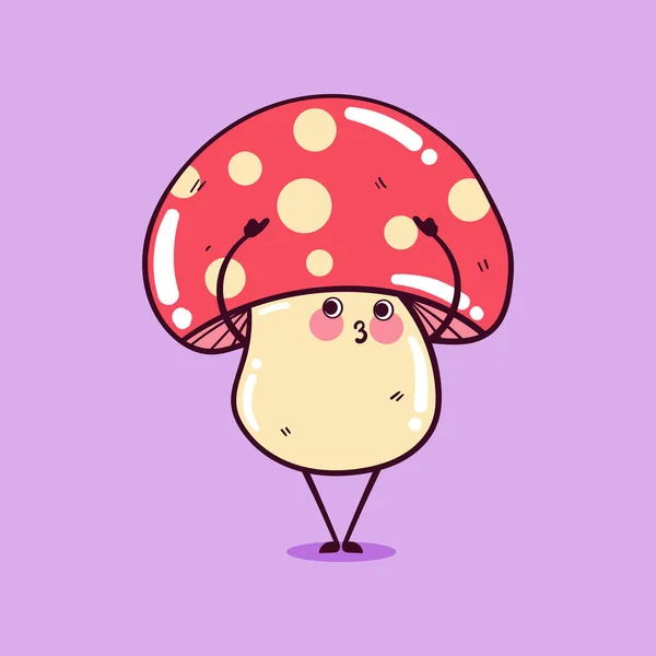 Glückliche Süße Lächelnde Lustige Kawaii Pilz Niedliche Pilz Maskottchen Charakter — Stockvektor