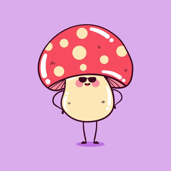 Joyeux Mignon Sourire Drôle Champignons Kawaii Mignon Personnage Mascotte Champignon — Image vectorielle