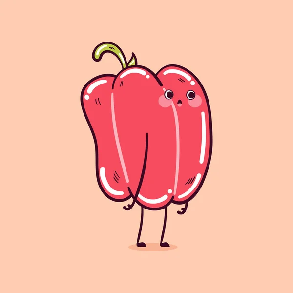 快乐可爱的微笑有趣的Kawaii红辣椒 可爱的红辣椒吉祥物 — 图库矢量图片