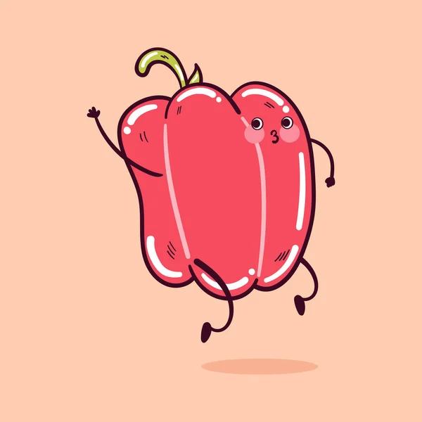 Joyeux Sourire Drôle Kawaii Rouge Paprika Mascotte Paprika Rouge Sautant — Image vectorielle