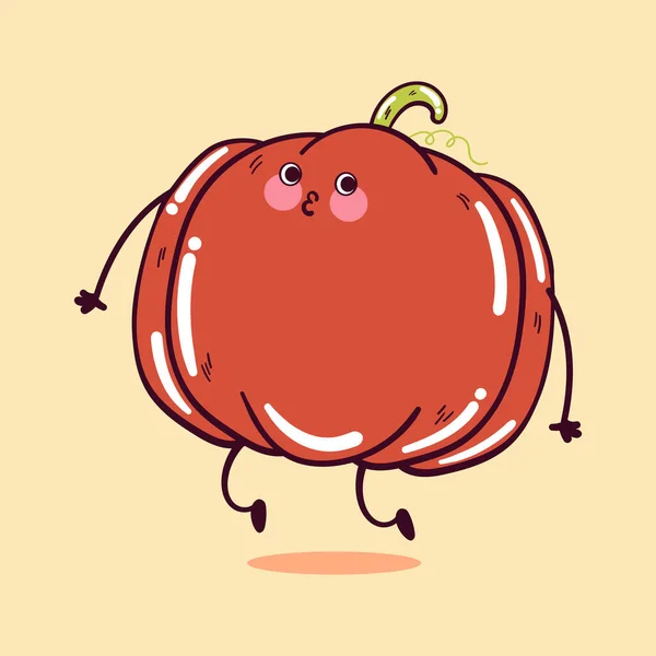 Feliz Linda Sonrisa Divertida Calabaza Kawaii Personaje Mascota Calabaza Salto — Vector de stock