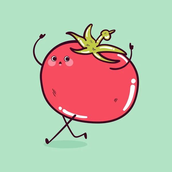 Feliz Lindo Sonriente Divertido Tomate Kawaii Lindo Personaje Mascota Tomate — Vector de stock