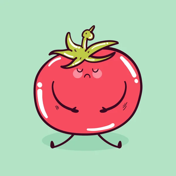 Triste Tomate Kawaii Gracioso Lindo Personaje Mascota Tomate — Vector de stock