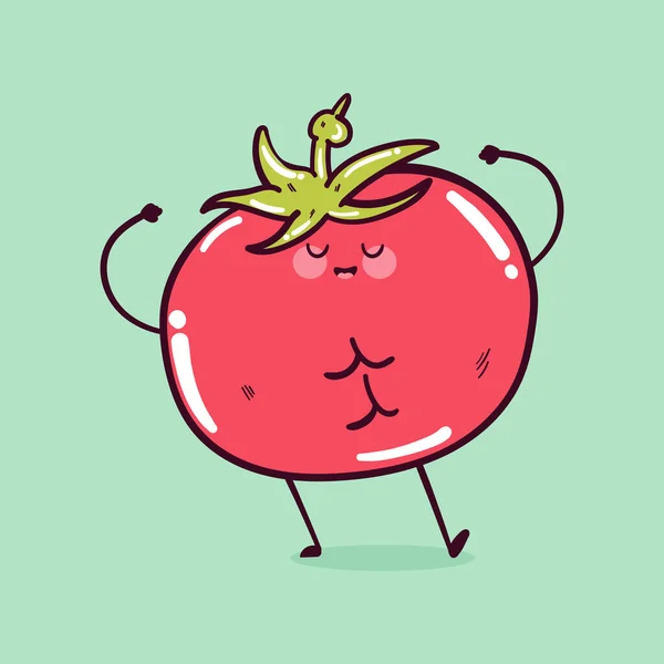 Happy Cute Smiling Funny Kawaii Tomato Muscle Tomato Mascot Character — Stock Vector