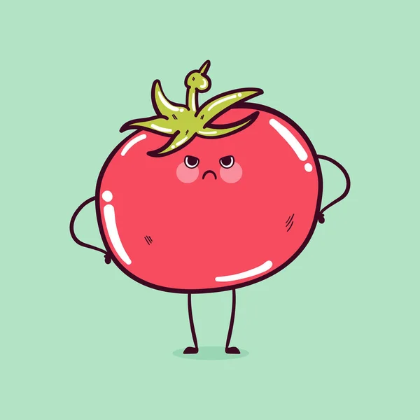 Cara Enojada Tomate Kawaii Divertido Lindo Personaje Mascota Tomate — Vector de stock