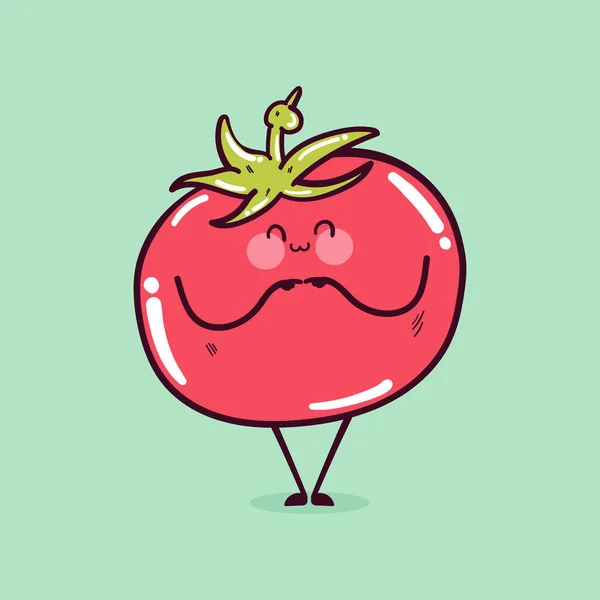 Feliz Lindo Sonriente Divertido Tomate Kawaii Lindo Personaje Mascota Tomate — Vector de stock