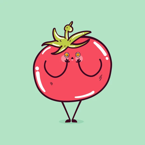 Feliz Lindo Sonriente Divertido Tomate Kawaii Lindo Personaje Mascota Tomate — Vector de stock