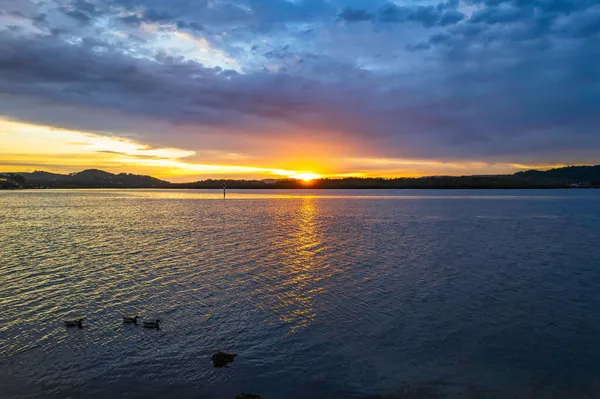 Nuage Rempli Ciel Lever Soleil Paysage Aquatique Woy Woy Sur — Photo