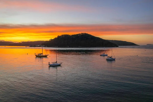 Luchtfoto Zonsopgang Bij Ettalong Beach Aan Central Coast Nsw Australië — Stockfoto