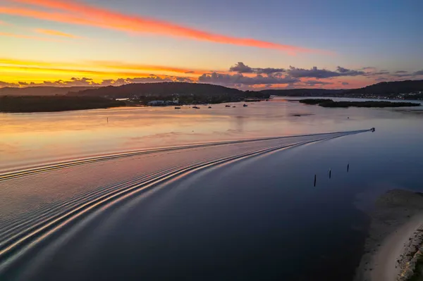 Aerial Sunrise Waterscape Clouds Reflections Woy Woy Waterfront Central Coast — Zdjęcie stockowe