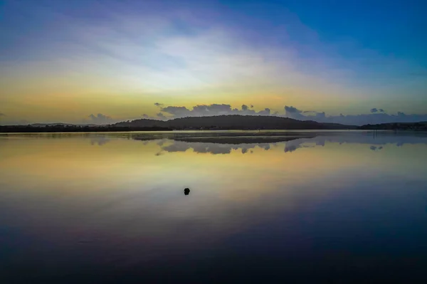 Aerial Sunrise Waterscape Hazy Sky Vulcanic Ash Woy Woy Central — Fotografia de Stock