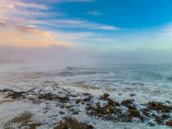 Sunrise Seascape Clouds Fog Sea Foam Avoca Beach Central Coast — Fotografia de Stock