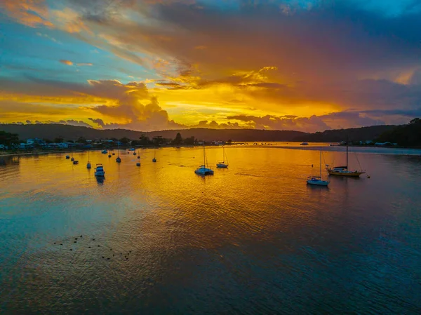 Gold Sunrise Sky Channel Ettalong Beach Central Coast Nsw Australia — Stock Photo, Image