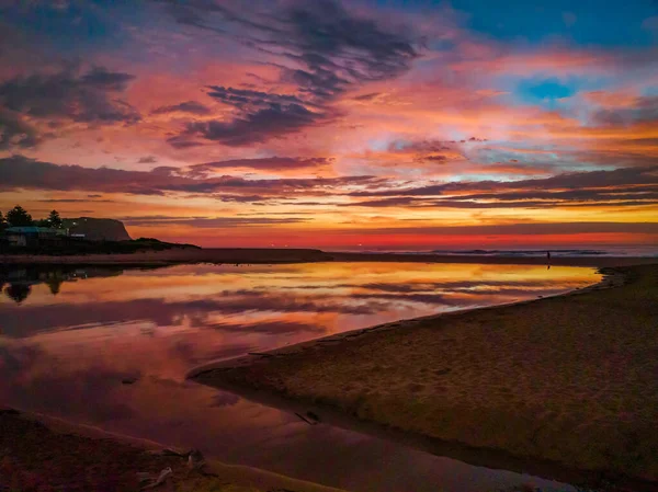 Shades Pink Blue Aerial Sunrise Avoca Lagoon Avoca Beach Central — Stock Photo, Image