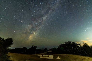 Gecenin karanlığında Samanyolu 'nda yıldızlar Box Head, Killcare, NSW, Avustralya' da.