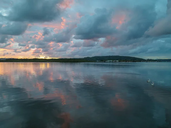 Aerial Sunrise Waterscape Nina Continuing Bring Plenty Rain Clouds Woy — Foto de Stock