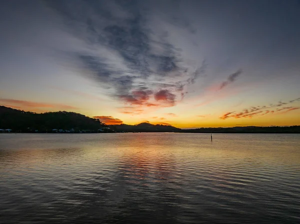 Luchtfoto Zonsopgang Waterlandschap Met Hoge Bewolking Zachte Pastelkleuren Bij Woy — Stockfoto