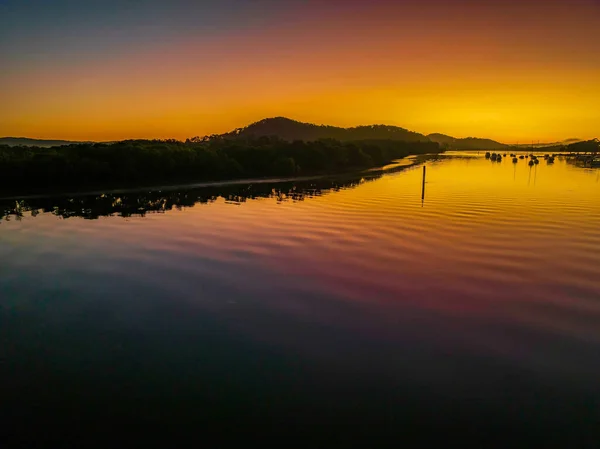 Aerial Sunrise Waterscape Cloudless Sky Woy Woy Central Coast Nsw — Foto de Stock